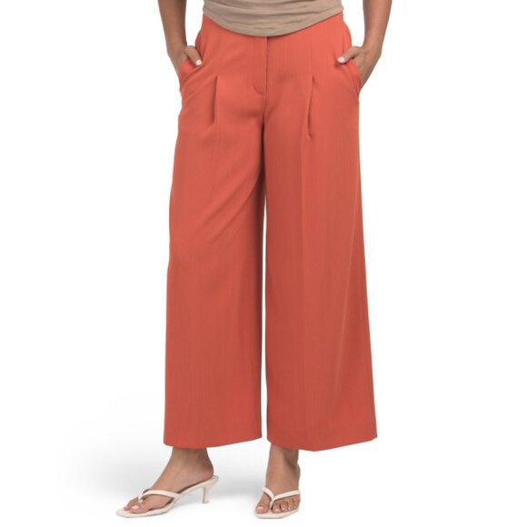 THEORY Dark Coral Pleated Wide Leg Pants In Admiral Crepe - Picture 1 of 2